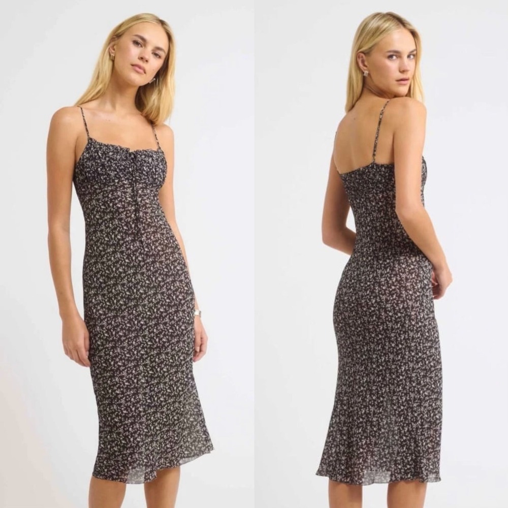 RUMORED Jardin Midi Dress Midnight Vine Sz M